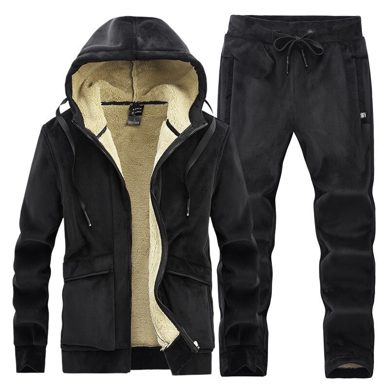 Brand Mens Fleece Men Set Winter Thick Tracksuit Male Winter Warm Hooded Outerwear Suit Mens Hoodies + Pants Sportswear Sets