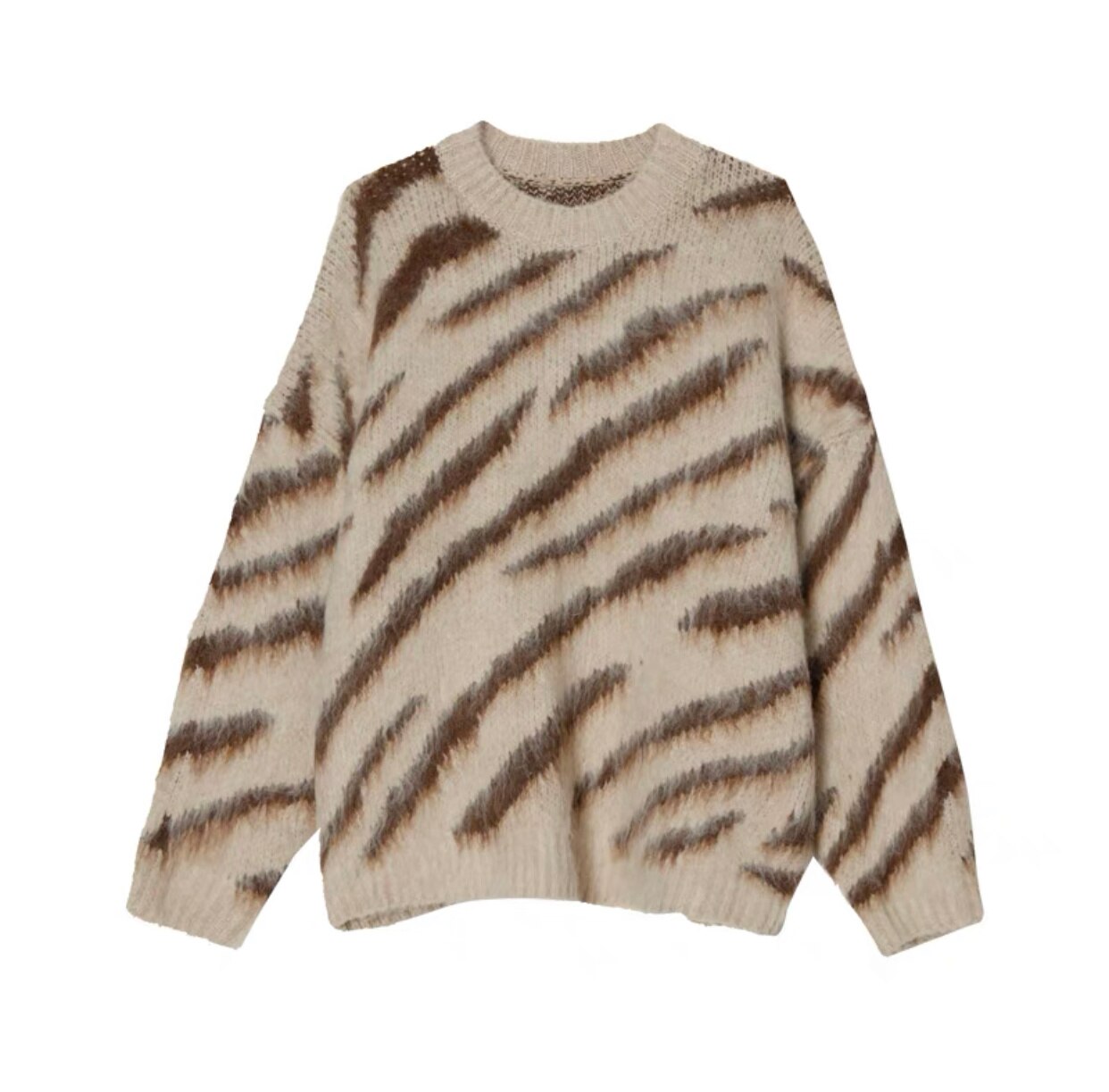 IEFB Niche Irregular Color Contrast Zebra Print Round Neck Men Sweater Loose Mohair Sweater Trend High 2023 Male Pullover 9A5526