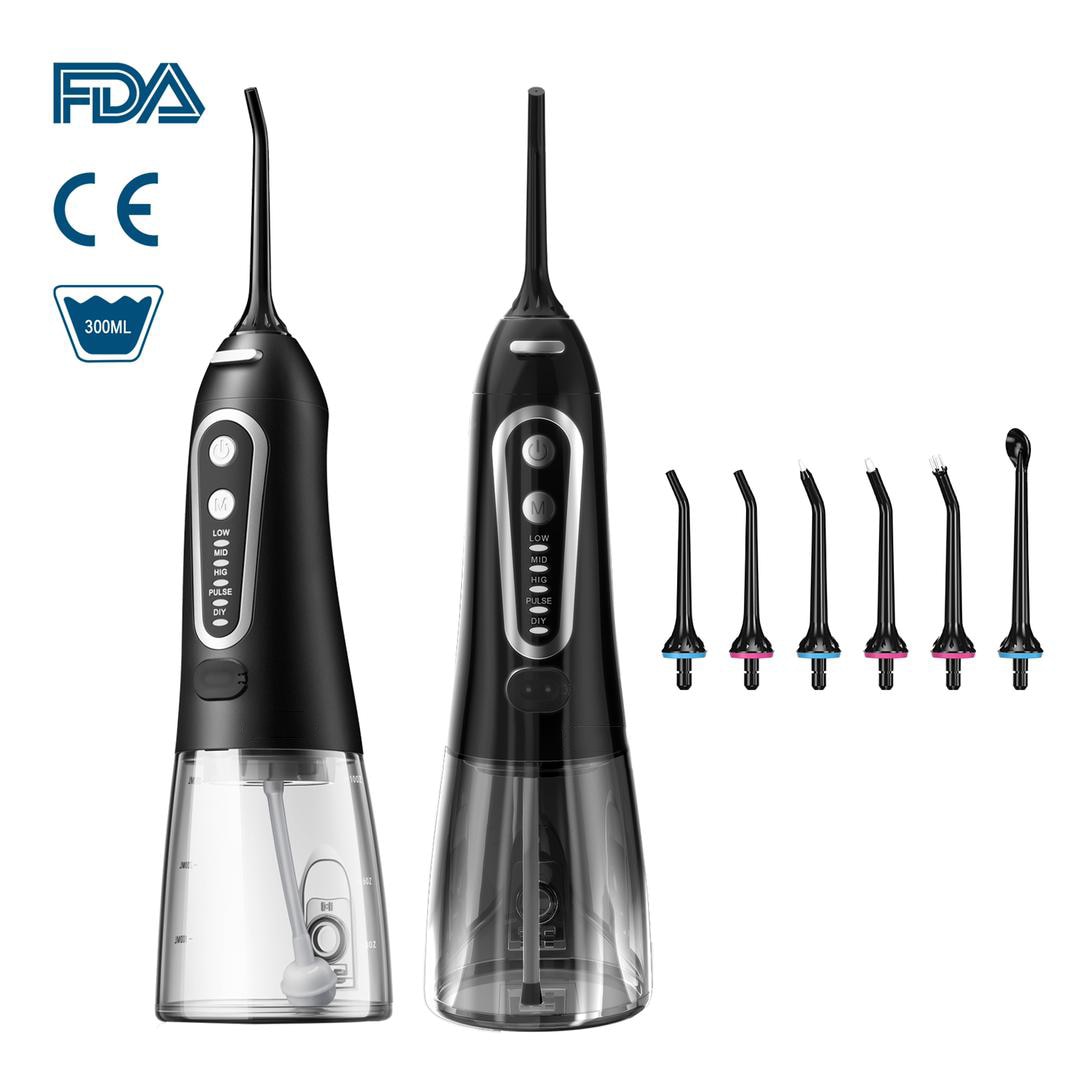 Double Set Oral Irrigator USB Rechargeable 5 Model Water Flosser Dental Water Jet 300ML Water Tank Waterproof Teeth Cleaner