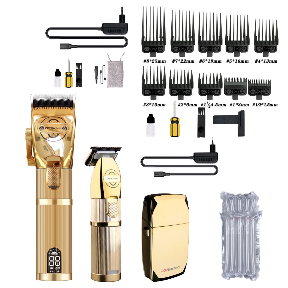Barber POP Professional Hair Trimmer Black Gold Three-piece Hair Salon Oil Head Gradual Hair Clipper Razor Trimming Hair Cutting