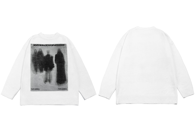 LENSTID Autumn Men Oversized Knitted Jumper Sweaters Hip Hop Graphic Print Streetwear Harajuku Loose Fashion Casual Pullovers