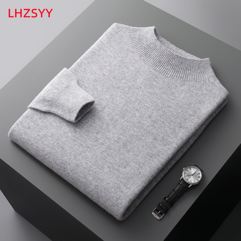 LHZSYY Autumn Winter Men' Cashmere Sweater First-Line Ready-To-Wear Pullover Half Turtleneck Casual Sweater Pure Wool Knit Shirt