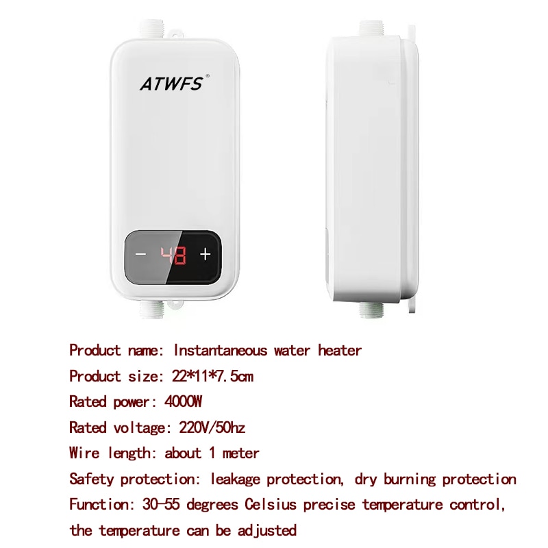 ATWFS Tankless Instant Water Heater 220v Electric Heaters for Home Kitchen for Bathroom Shower Hot Heater