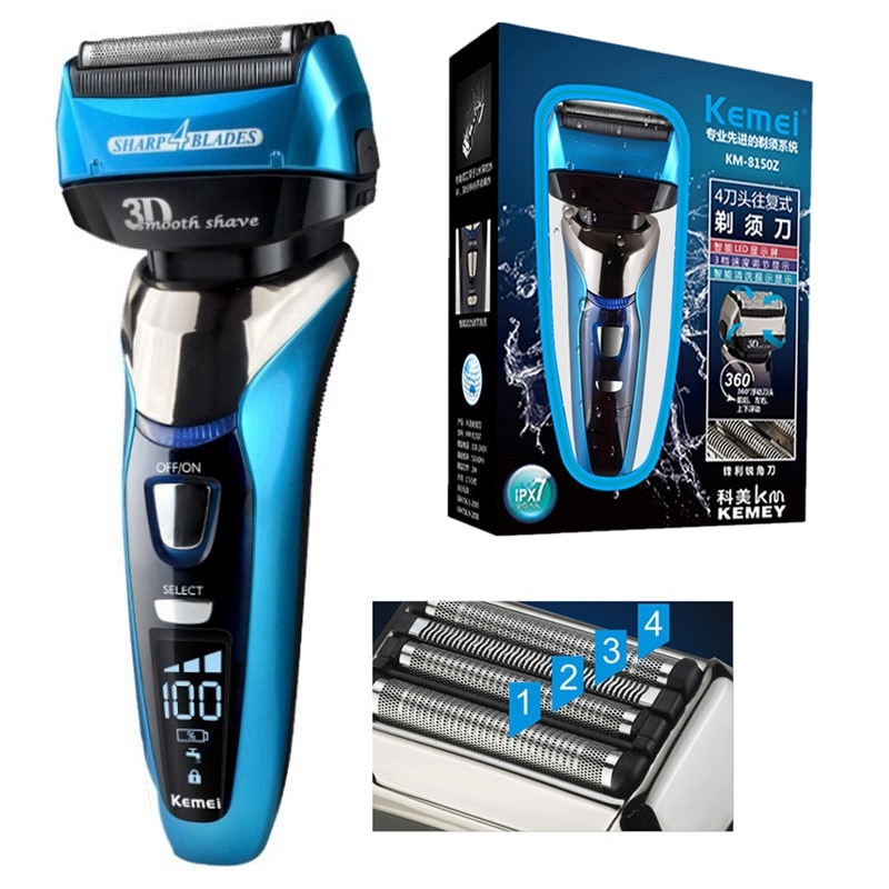 Kemei 8150 Wet Dry 3 Speed Rechargeable Electric Shaver For Men Beard Electric Razor Facial Shaving Machine 4-Blade System
