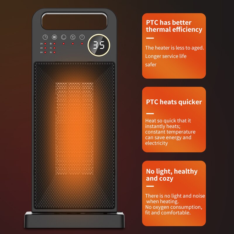 ATWFS PTC Heater for Room Remote Control Electric Heating Touch Screen Heaters Household Vertical 120 Degree Shaking Head Heater