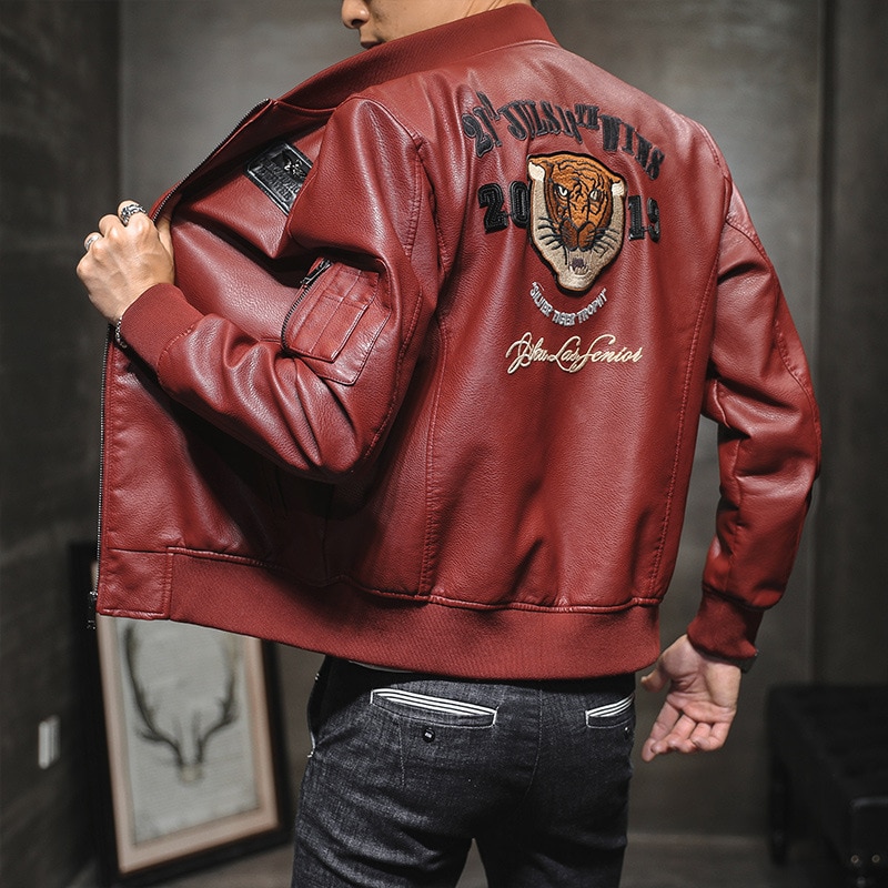 Winter Men's Leather Jacket Male Outerwear Embroidery Streetwear Casual PU Motorcycle Jacket Men Clothing Coat Biker Jacket