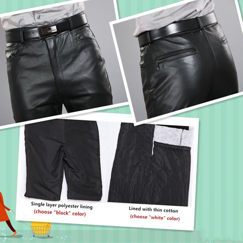 Leather Pants Autumn Winter Men Large Size Straight Pants Sheepskin Pants Zipper Fly Regular Full Length Pants 7XL