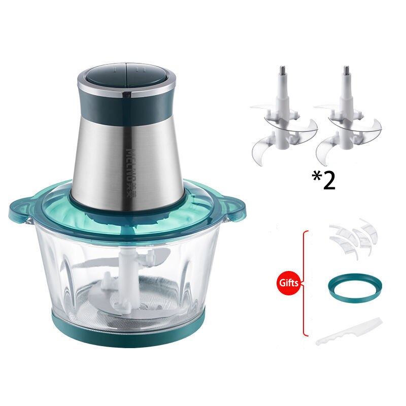 MELNG 2 Speeds Electric Chopper Meat Grinder Food Processor Slicer Vegetable Chopper Stainless Steel with 2 Pcs Knife Holders