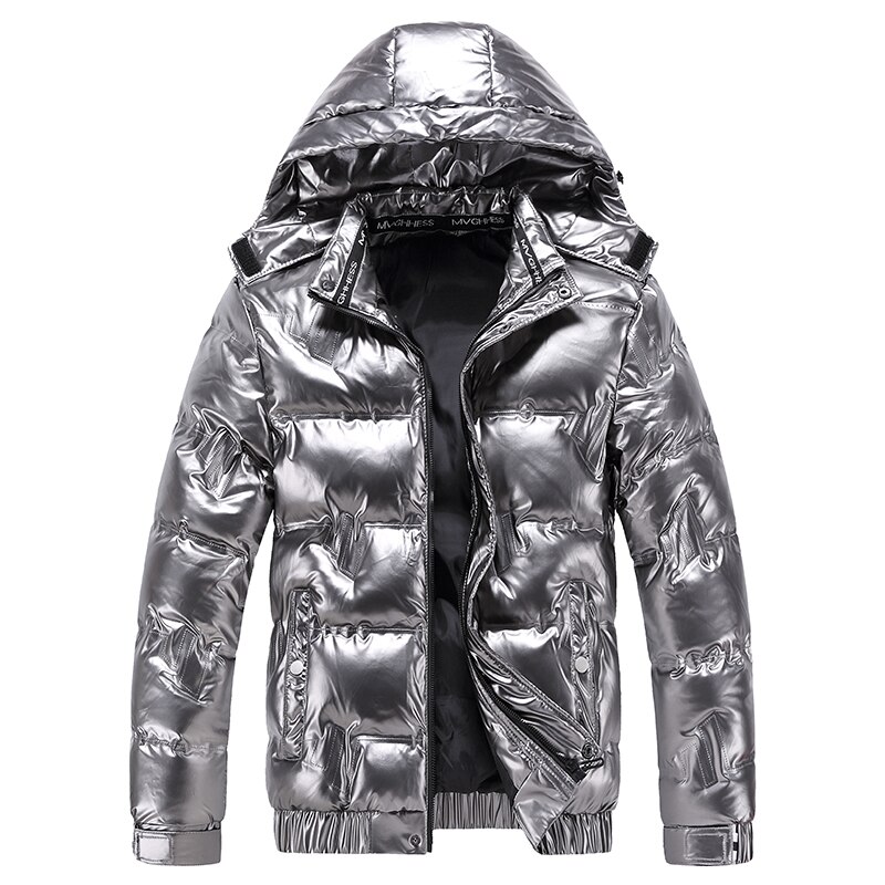 New Bright Leather Winter Men's Jacket Casual Parka Outwear Waterproof Puffer Padding Warm Stand With Hood Outwearing Coat