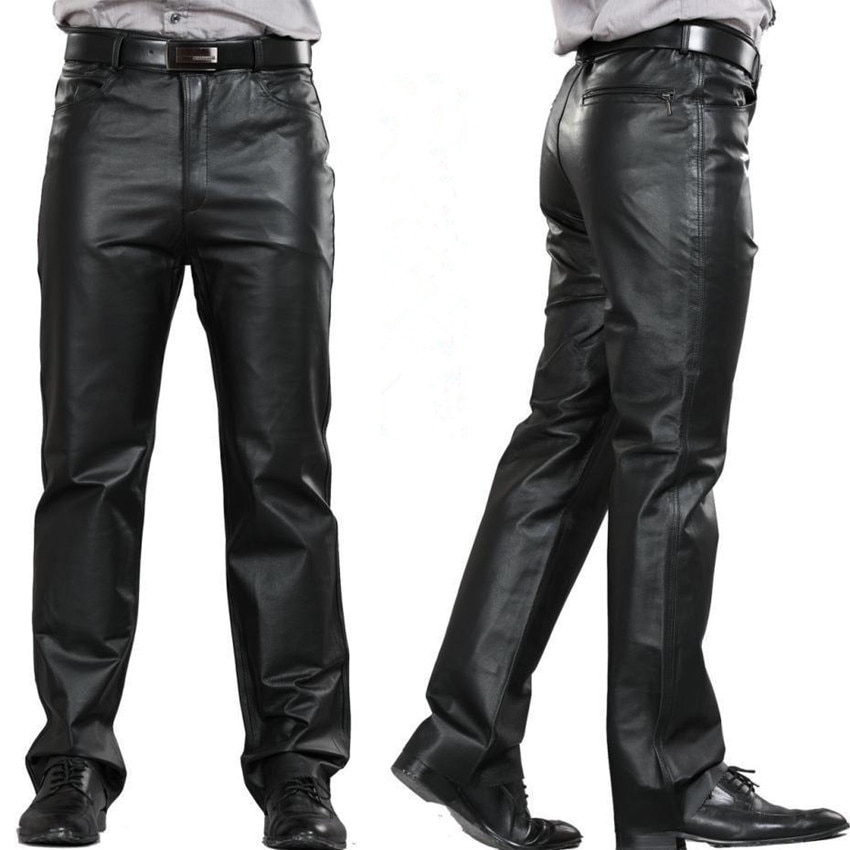 Leather Pants Autumn Winter Men Large Size Straight Pants Sheepskin Pants Zipper Fly Regular Full Length Pants 7XL