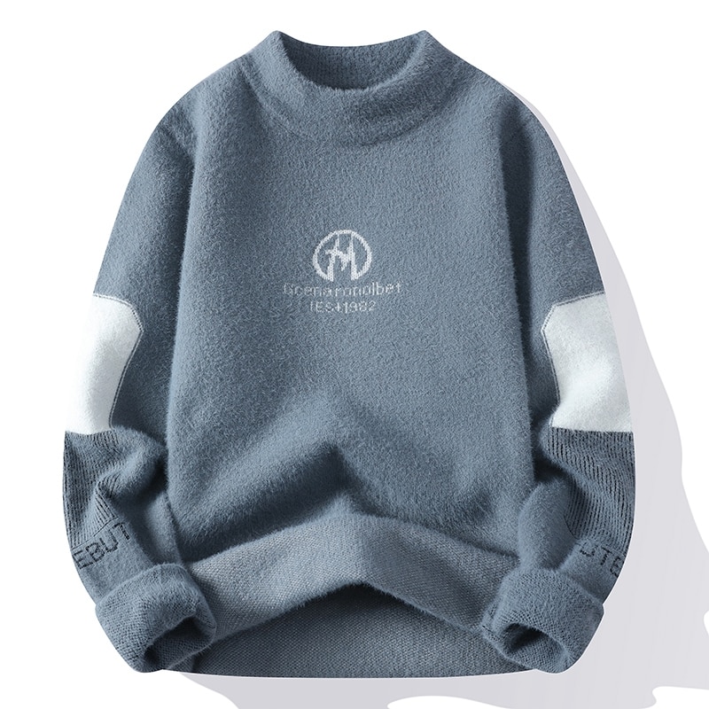 American Retro Designer Warm Soft Sweater Men's Chest Print Pullovers Women Oversize Striped Sleeve Autumn Winter Knit Sweater