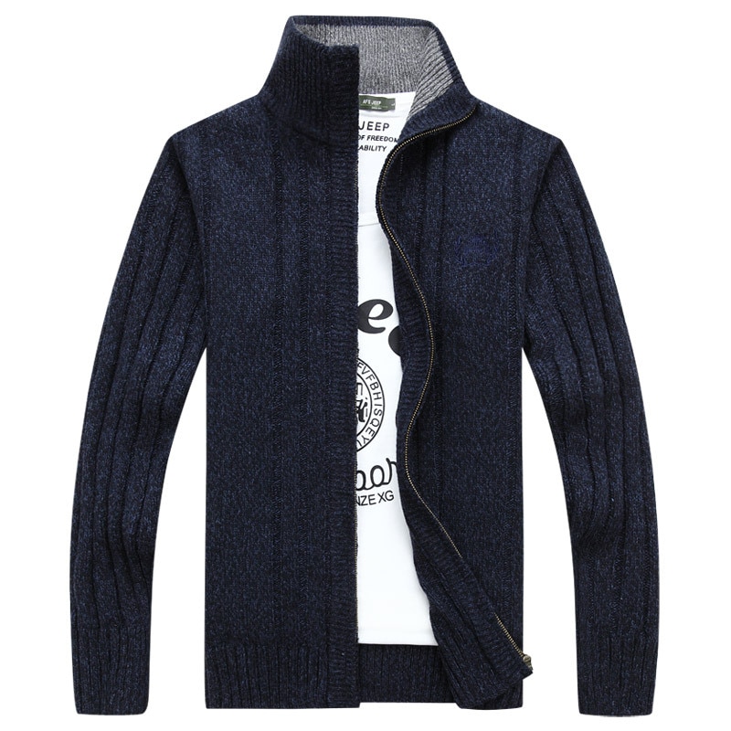 Autumn Men's Long Sleeve Knitted Cardigan Full Zipper Sweater Coat Fleece Solid Quality Men's Clothing Winter Casual Outwear
