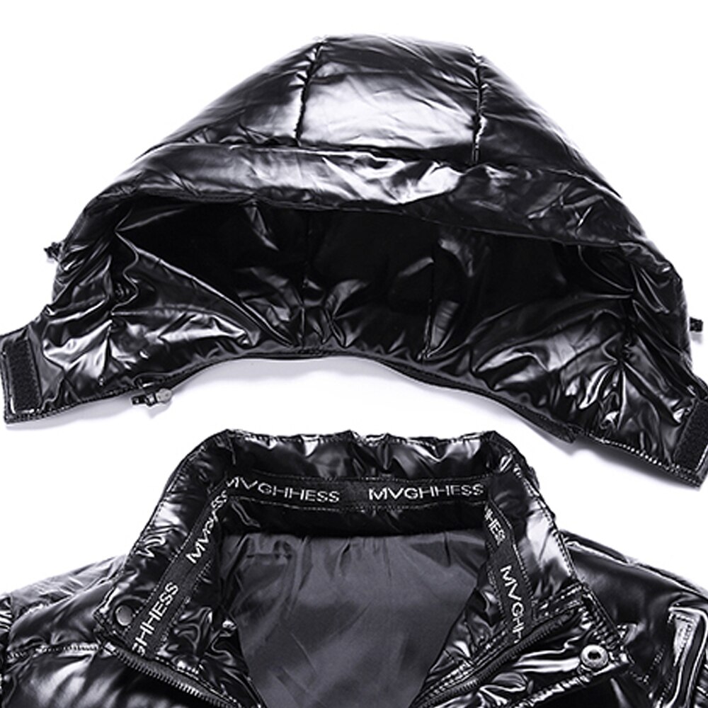 New Bright Leather Winter Men's Jacket Casual Parka Outwear Waterproof Puffer Padding Warm Stand With Hood Outwearing Coat