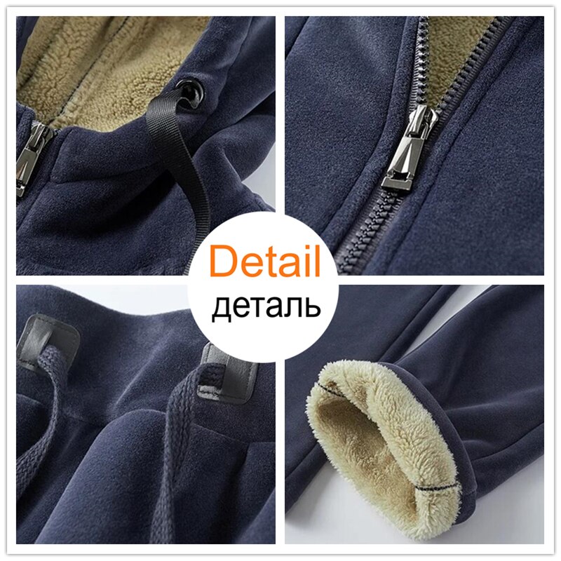 Brand Mens Fleece Men Set Winter Thick Tracksuit Male Winter Warm Hooded Outerwear Suit Mens Hoodies + Pants Sportswear Sets