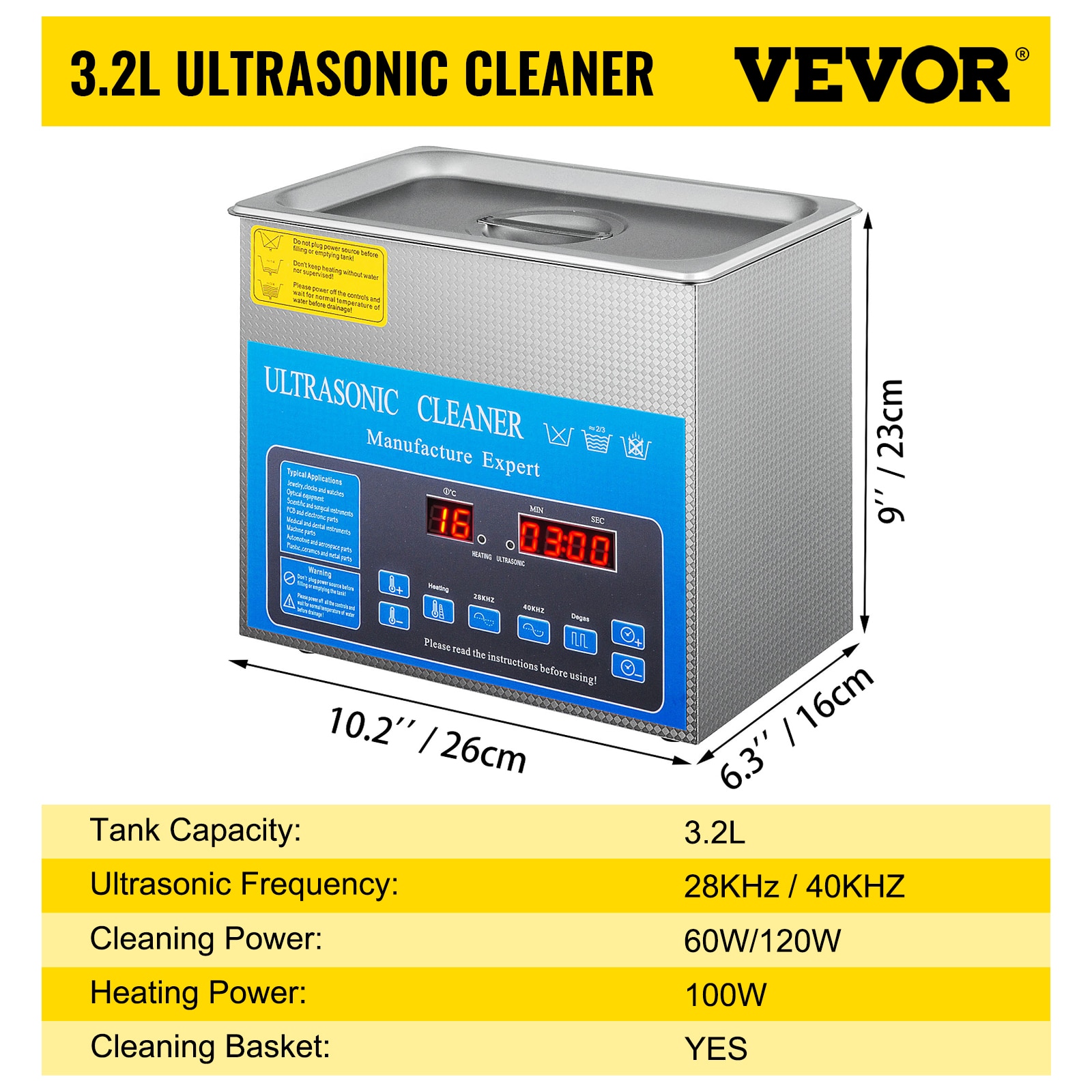 VEVOR 2L 3.2L 6L 10L 22L 30L Ultrasonic Cleaner With Double-Frequence Digital Portable Washing Machine Ultrasound Home Appliance