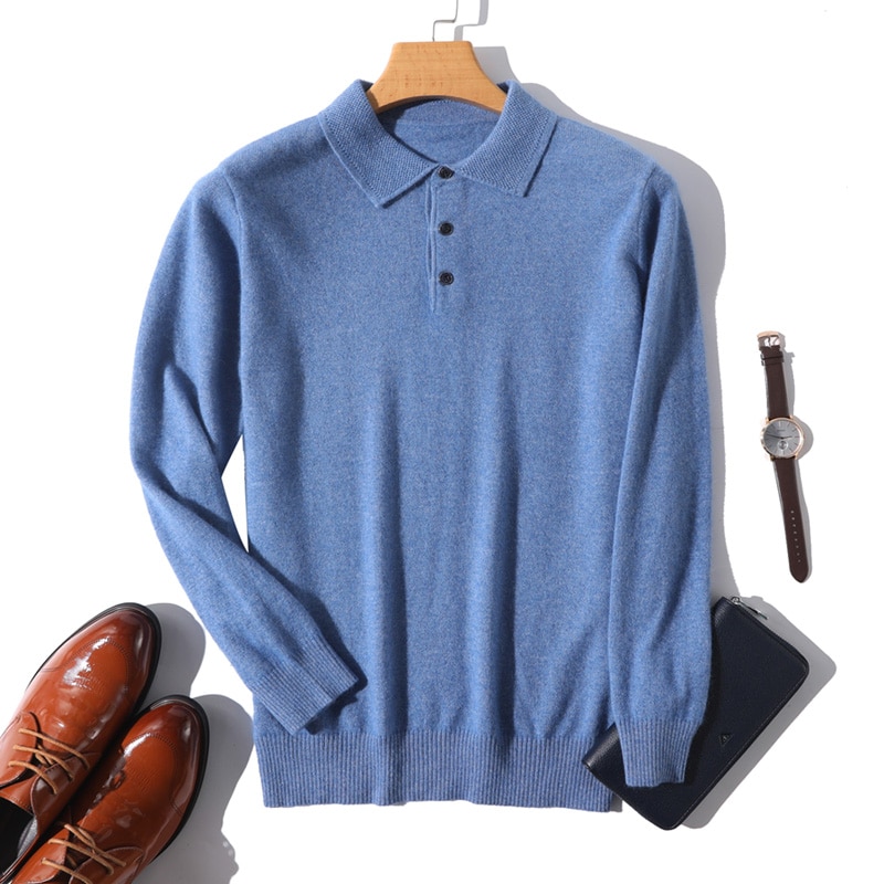 2022 Cashmere Sweater Men's Lapel Shirts Spring Autumn New Pullovers Knit Warm Tops Male 100%Wool POLO Shirts Large Size Sweater