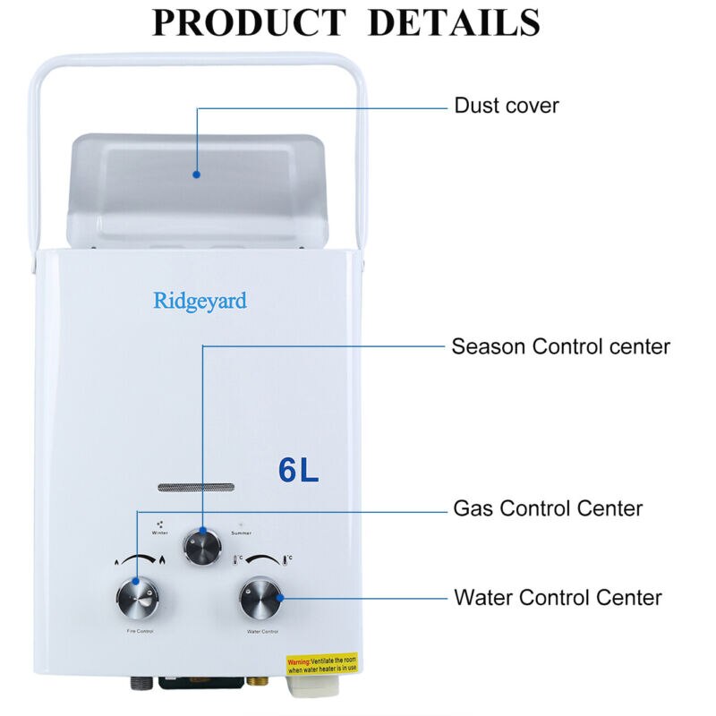 Yonntech 6L Propane Gas LPG Tankless Instant Hot Water Heater Boiler with Shower Head CE / ISO Approved