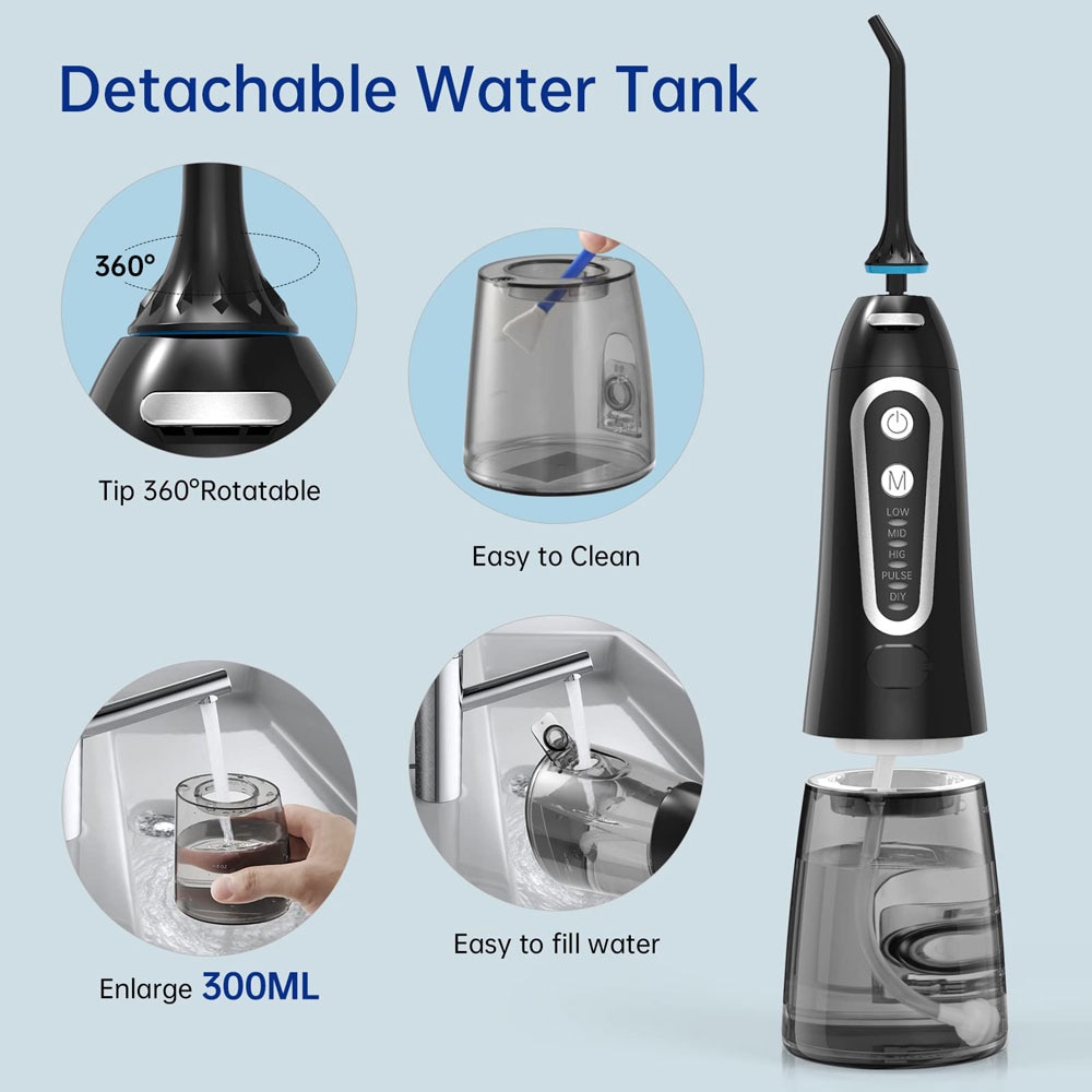 Double Set Oral Irrigator USB Rechargeable 5 Model Water Flosser Dental Water Jet 300ML Water Tank Waterproof Teeth Cleaner