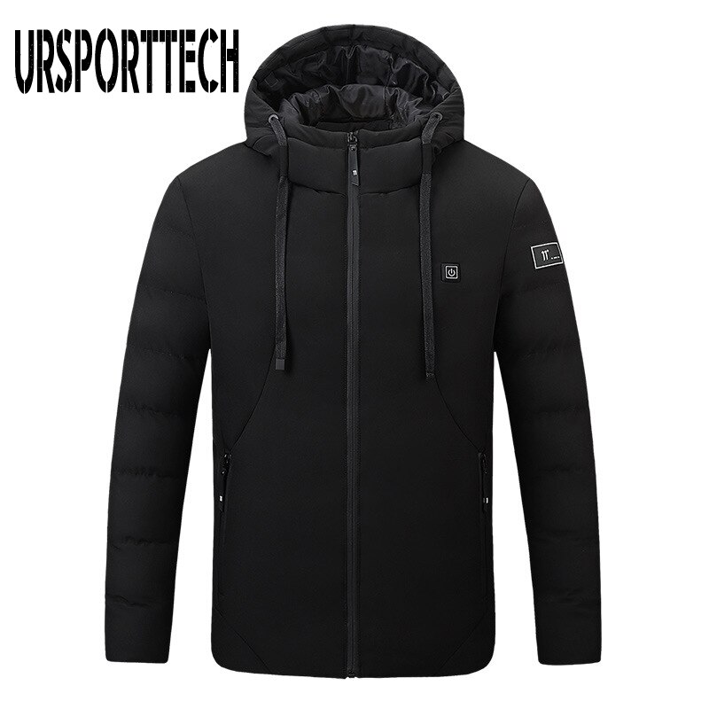 USB Electric Heated Hooded Mens Warm Jacket Winter Parka Rechargeable Heating Coat Thermal Jacket Skiing Outwear Oversized 6XL