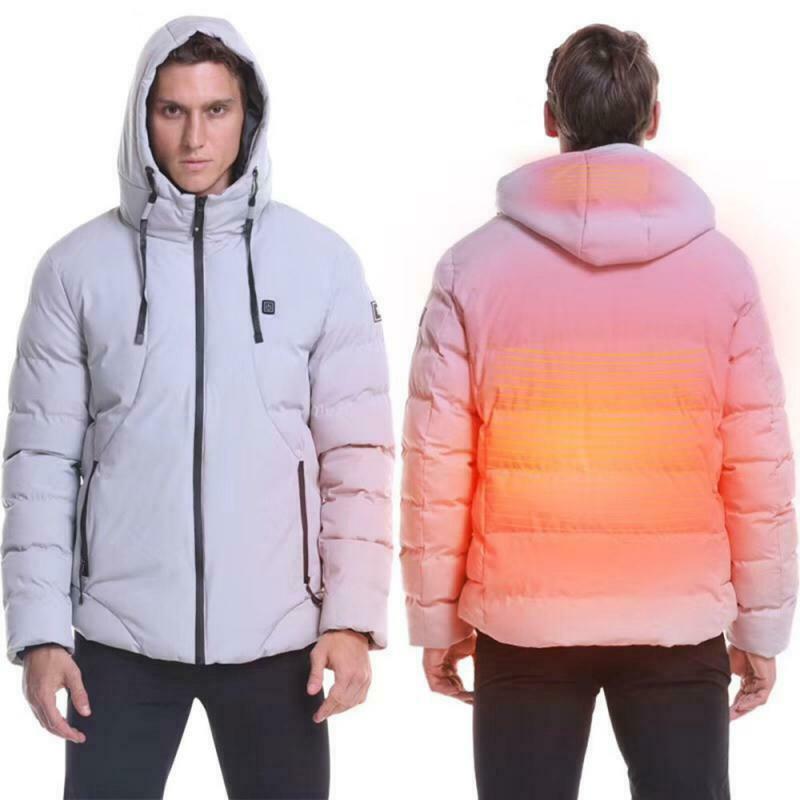 USB Electric Heated Hooded Mens Warm Jacket Winter Parka Rechargeable Heating Coat Thermal Jacket Skiing Outwear Oversized 6XL