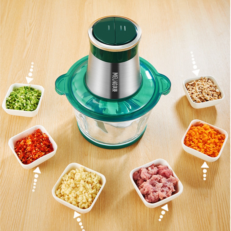 MELNG 2 Speeds Electric Chopper Meat Grinder Food Processor Slicer Vegetable Chopper Stainless Steel with 2 Pcs Knife Holders
