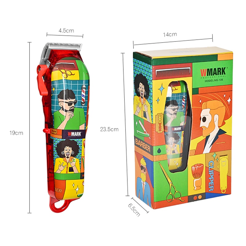 7300 RPM, NEW WMARK NG-128 Doodle Design Rechargeable Hair Clipper Cartoon Style Professional Cord & cordless