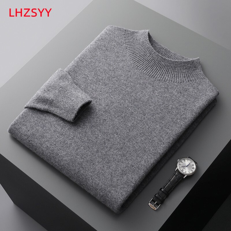 LHZSYY Autumn Winter Men' Cashmere Sweater First-Line Ready-To-Wear Pullover Half Turtleneck Casual Sweater Pure Wool Knit Shirt