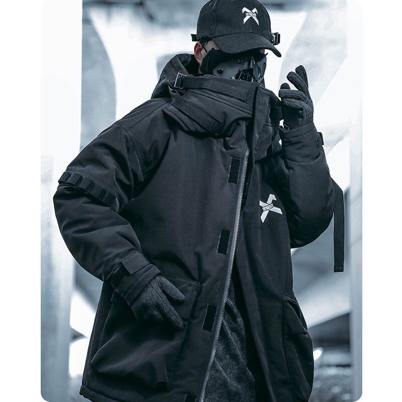 Unisex Male Fish Mouth Hooded Winter Coat Padding Puffer Jacket Heavyweight Men'S Clothes Varsity Harajuku Hiphop High Street