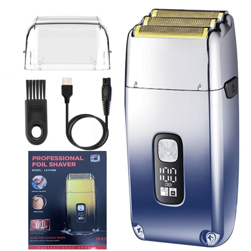 Professional Metal 3 Knife Net Electric Shaver Hair Beard Rechargeable Bald Head Shaving Machine for Men Fade Finishing Tool