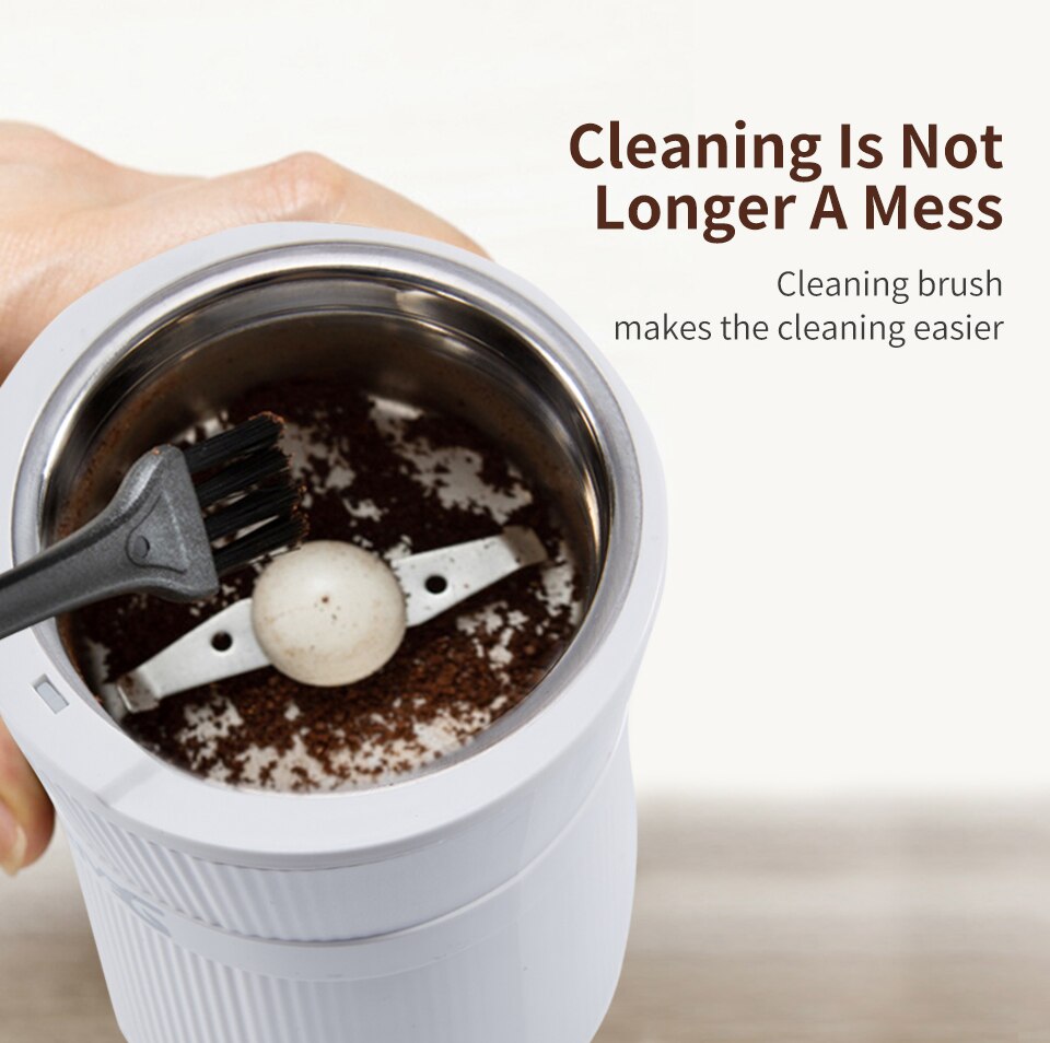 DEVISIB Coffee Grinder Electric 50g with Stainless Steel Blade and Bowl Brush Including for Making Beans Nuts Spice Sugar Grains