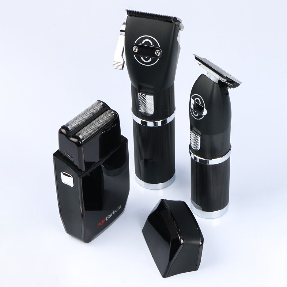 Barber POP Professional Hair Trimmer Black Gold Three-piece Hair Salon Oil Head Gradual Hair Clipper Razor Trimming Hair Cutting