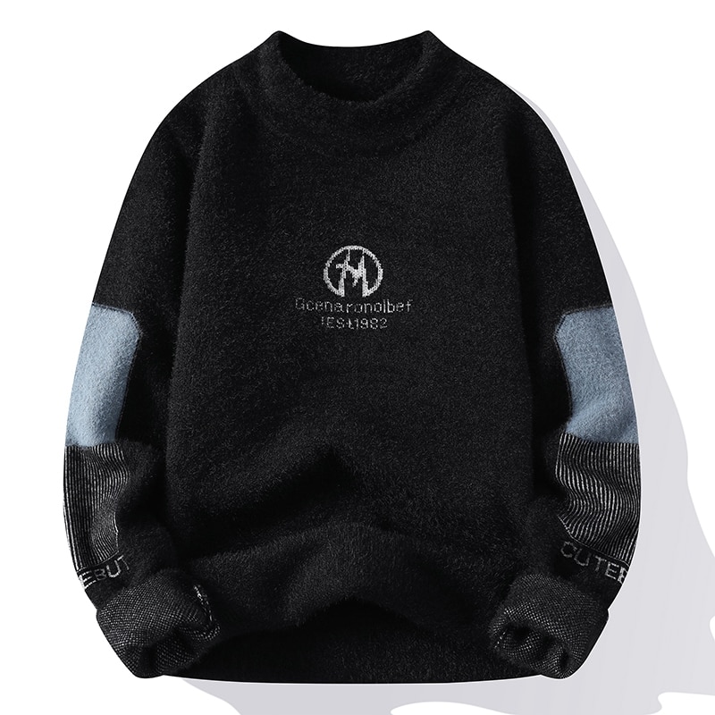 American Retro Designer Warm Soft Sweater Men's Chest Print Pullovers Women Oversize Striped Sleeve Autumn Winter Knit Sweater