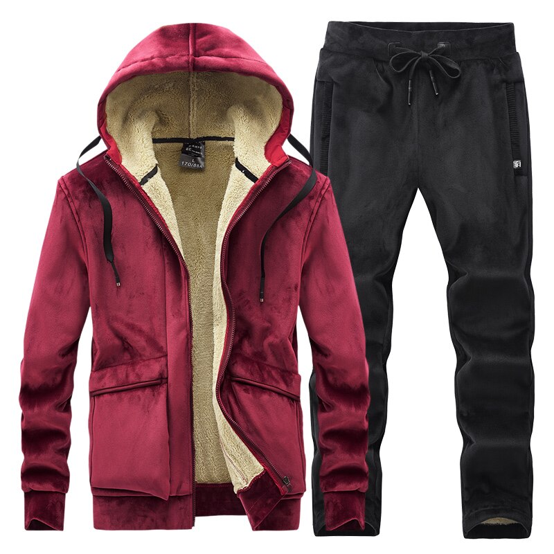 Brand Mens Fleece Men Set Winter Thick Tracksuit Male Winter Warm Hooded Outerwear Suit Mens Hoodies + Pants Sportswear Sets