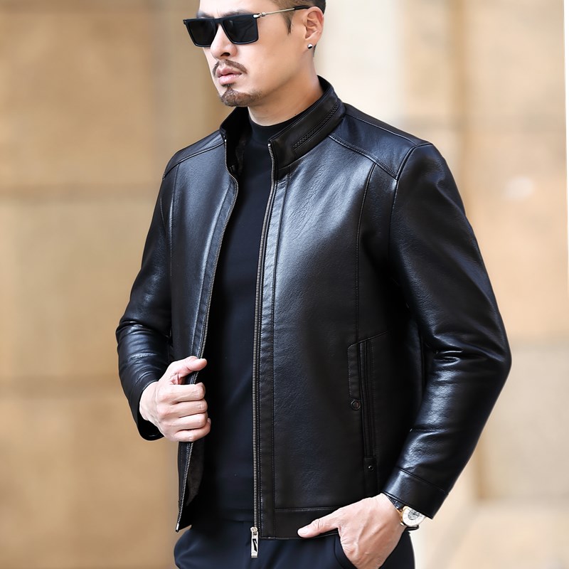 YXL-221 Natural Leather Jacket Men's Stand-up Collar  Business Casual Fur One-piece Men's Super Soft SE Plush Liner Warm Jacket