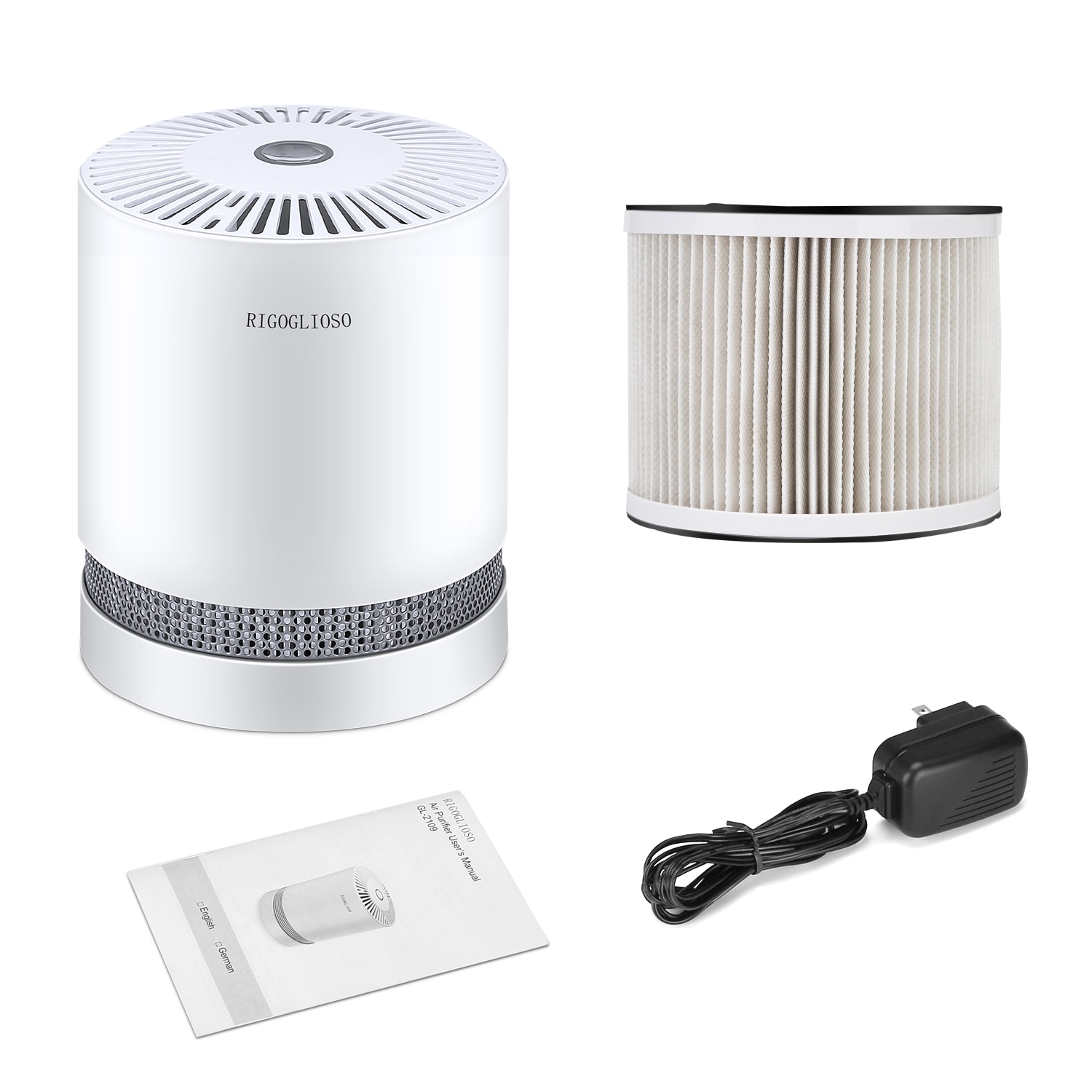 RIGOGLIOSO Air Purifier For Home True HEPA Filters Compact Desktop Purifiers Filtration with Night Light Air Cleaner GL2109