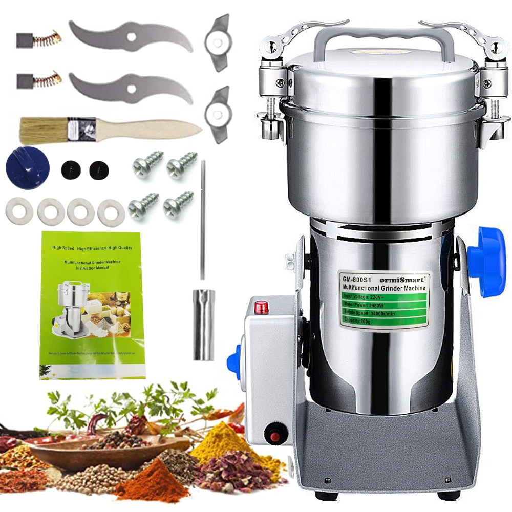 800g Spice Grinder Herbal Coffee Grinder Machine Food Crusher Grinder Mill Wheat Flour Dry Food Grinder Electric Coffee Grinder