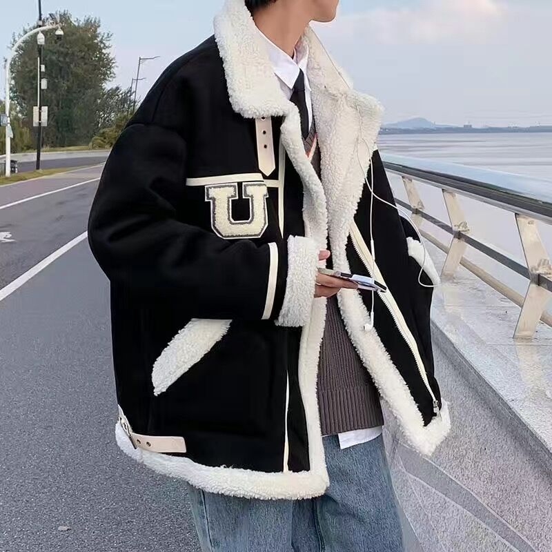 Lamb wool coat men's plus velvet thick winter padded jacket Korean warm cotton bubble coat chaqueta de los hombres puffer jacket