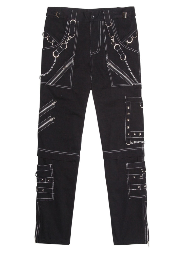 PFNW Punk Rock And Roll Show Pants Men's Gothic Dark Style Slim Metal Splic Pencil Trousers Autumn New Skinny Clothing