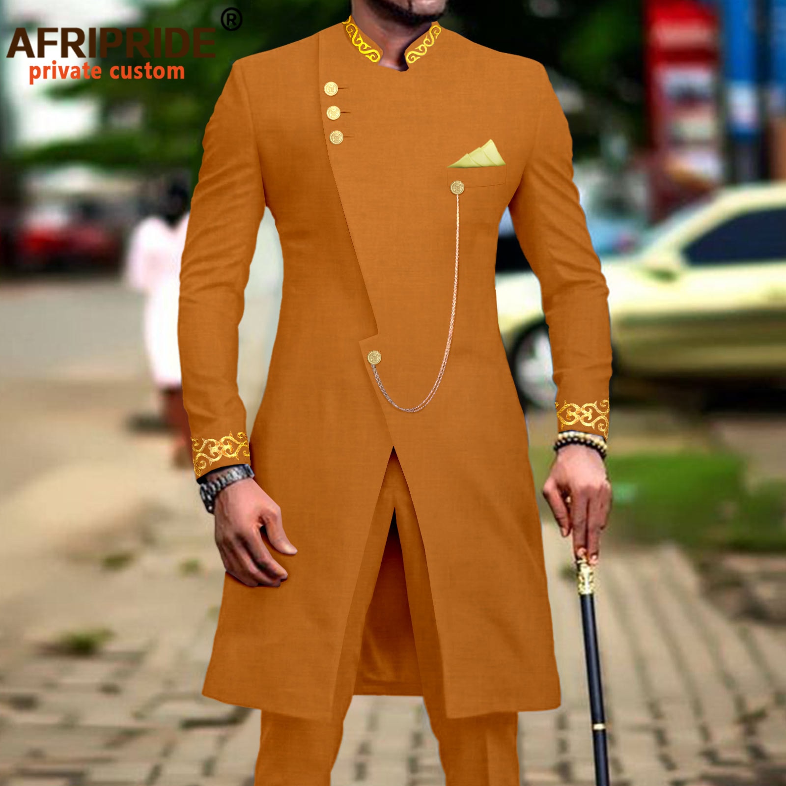 African Suit for Men Dashiki Long Embroidery Jackets and Pants 2 Piece with Kerchief Slim Fit Formal Outfits Wedding A2216037