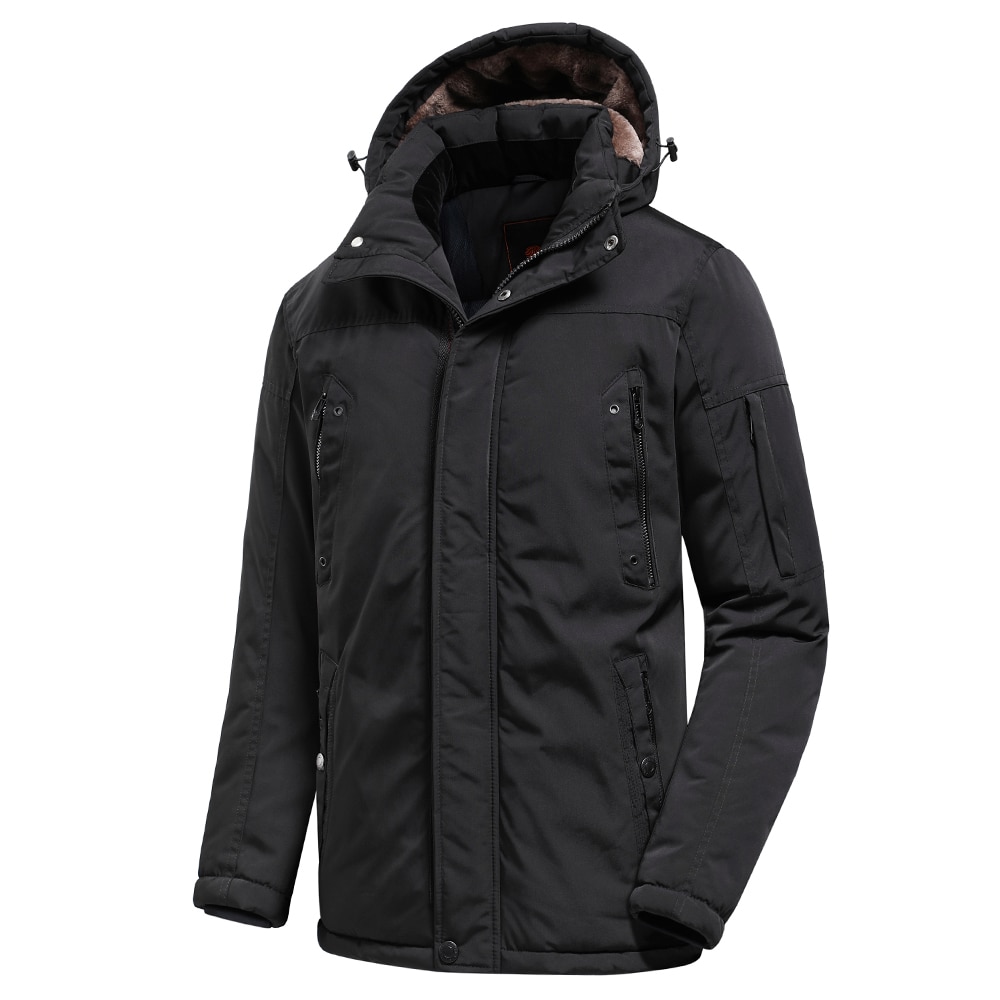 Men Winter New Casual Long Thick Warm Fleece Hat Waterproof Parkas Jacket Coat Men Outwear Outdoor Fashion Pockets Parka Male