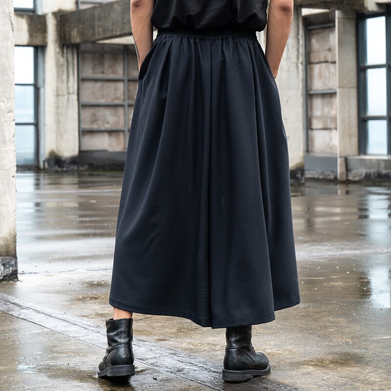 Japan Streetwear Fashion Loose Casual Black Wide Leg Pant Men Women Punk Gothic Hip Hop Skirt Pants Man Harem Trousers