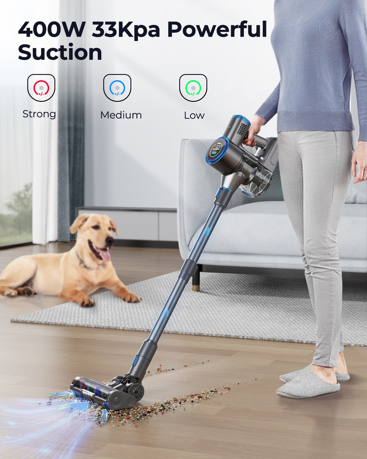 Handheld Wireless Cordless Vacuum Cleaner 400W 33KPA Suction Power for Smart Double Display Home appliance 1L Dust Cup Elite 4