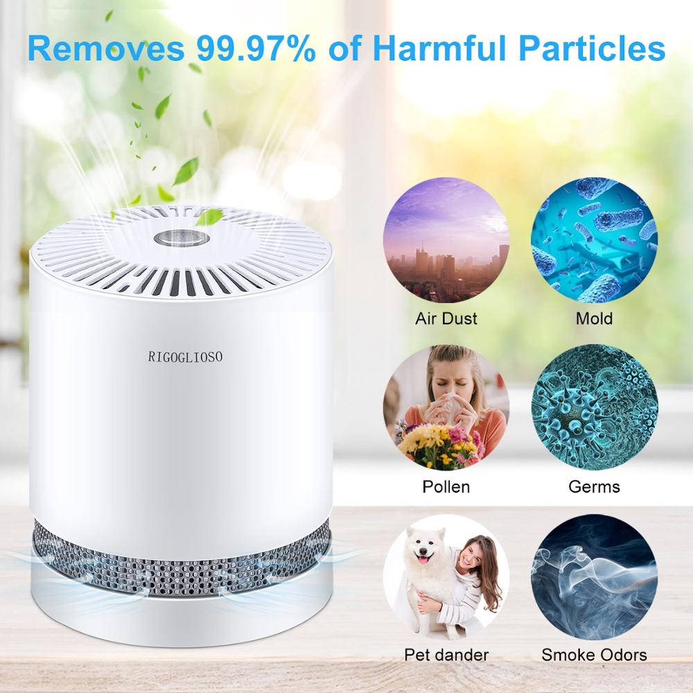 RIGOGLIOSO Air Purifier For Home True HEPA Filters Compact Desktop Purifiers Filtration with Night Light Air Cleaner GL2109