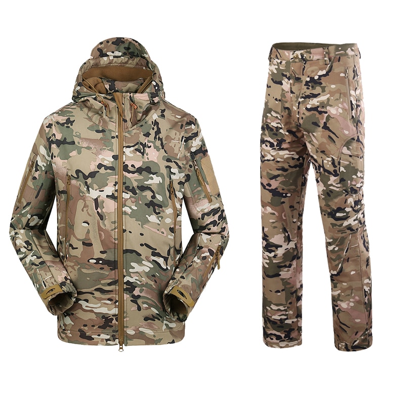 Camouflage Suit Shark Skin Outdoor Hunting Camping Waterproof Windproof Polyester Coats Jacket Hoody TAD Softshell Jacket+pants