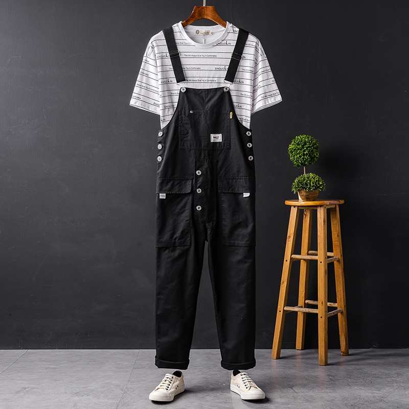 2021 Summer Men Bib Pants Solid Color Casual Jumpsuits Women Streetwear Joggers Multi Pockets Fashion Suspenders Cargo Overalls