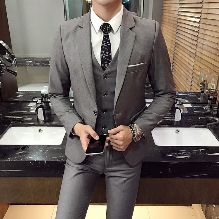 Blazers Pants Vest 3 Pieces Sets / Fashion Men's Casual Boutique Business Wedding Groomsmen Suit Jacket Coat Trousers Waistcoat