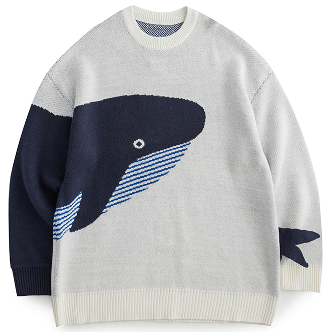 LACIBLE Lonely Whale Knitted Sweaters Spring Autumn Sweater Pullover Men Women Jumpers Harajuku Knitwear Outwear Streetwear Tops