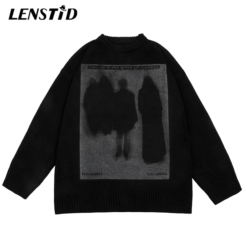 LENSTID Autumn Men Oversized Knitted Jumper Sweaters Hip Hop Graphic Print Streetwear Harajuku Loose Fashion Casual Pullovers