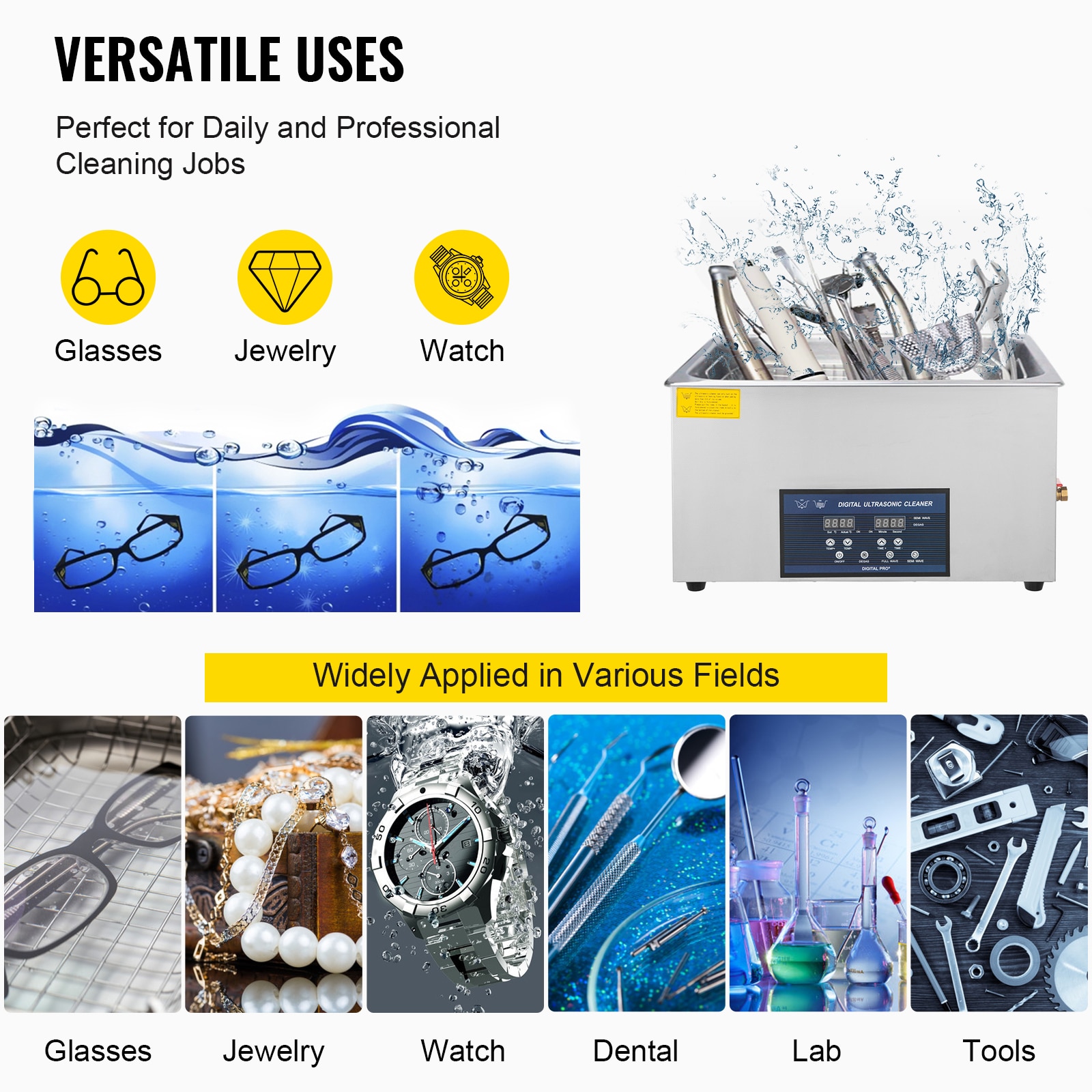 VEVOR 2L 3.2L 6L 10L 22L 30L Ultrasonic Cleaner With Double-Frequence Digital Portable Washing Machine Ultrasound Home Appliance