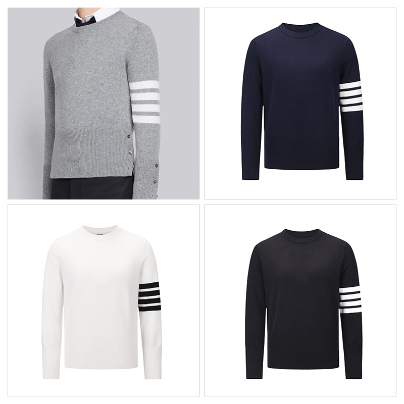 TB THOM Knit Sweater Autumn Winter Men's Sweaters Fashion Brand Slim Casual Coat Women Cotton Striped 4-Bar Pullover TB Sweaters